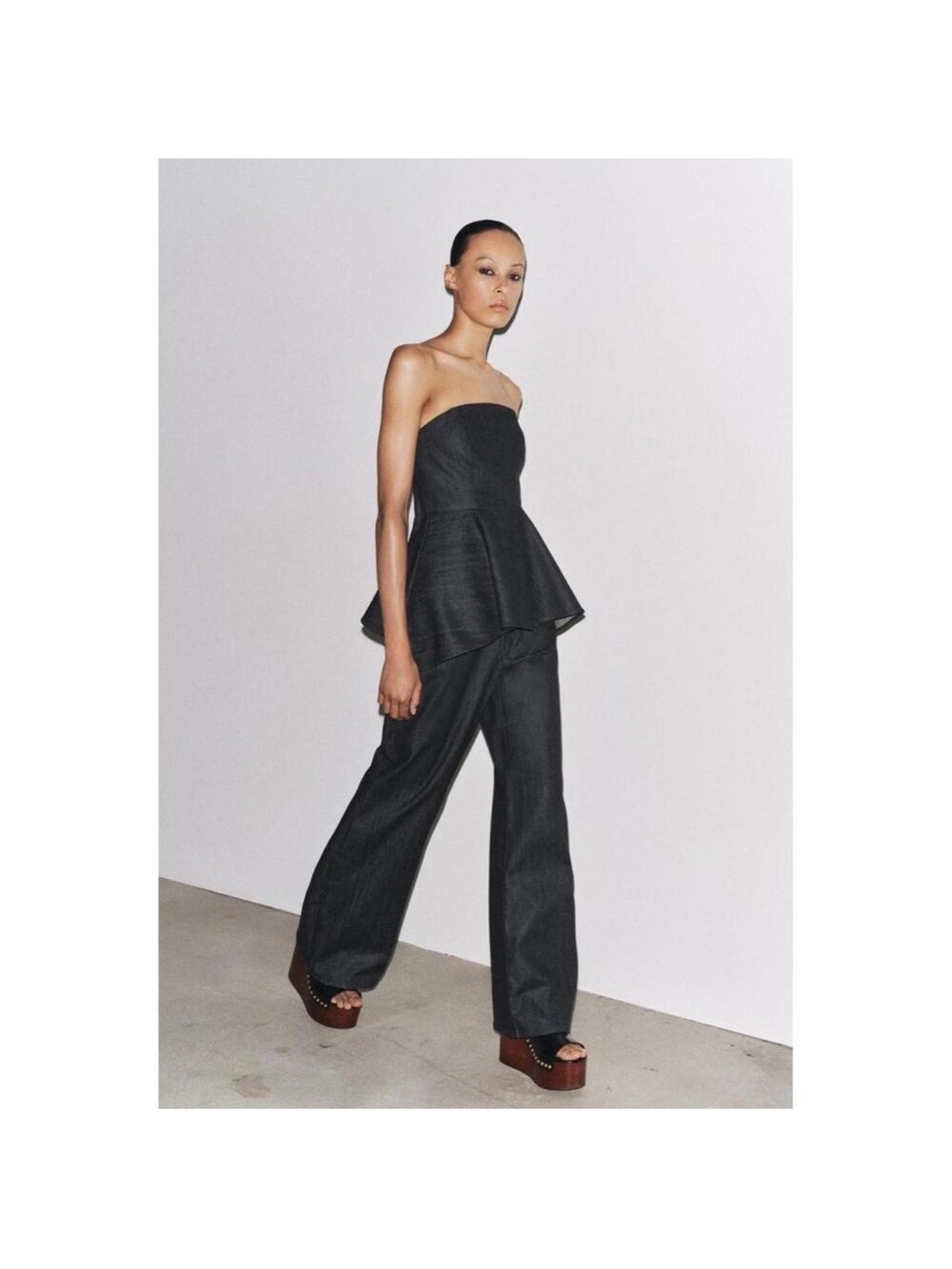 Zara Black Strapless Peplum Wide-Leg Jumpsuit
